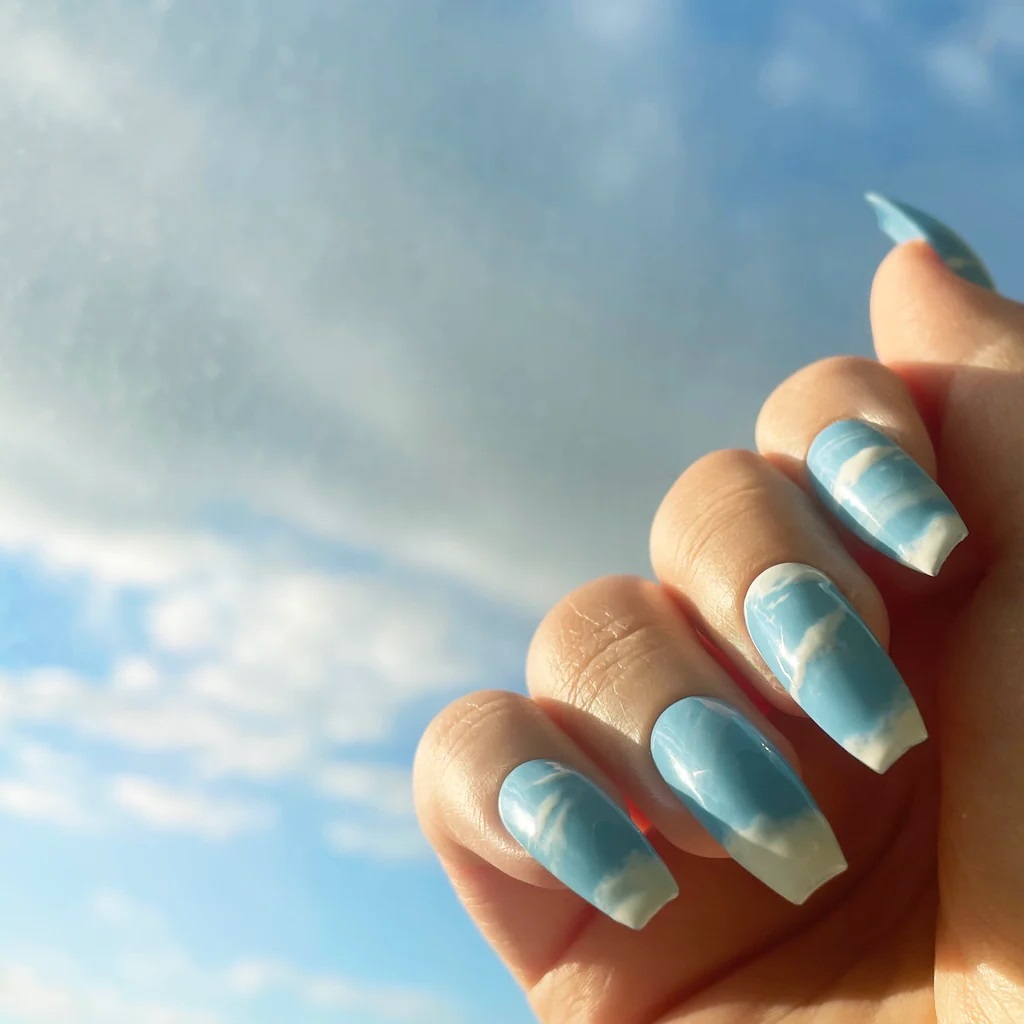 Blue Sky With Clouds Nail Art