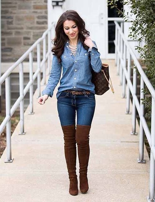 Bootcut Jeans And Boot With Denim Shirt For Women Bootcut Jeans And Boot With Denim Shirt For Women