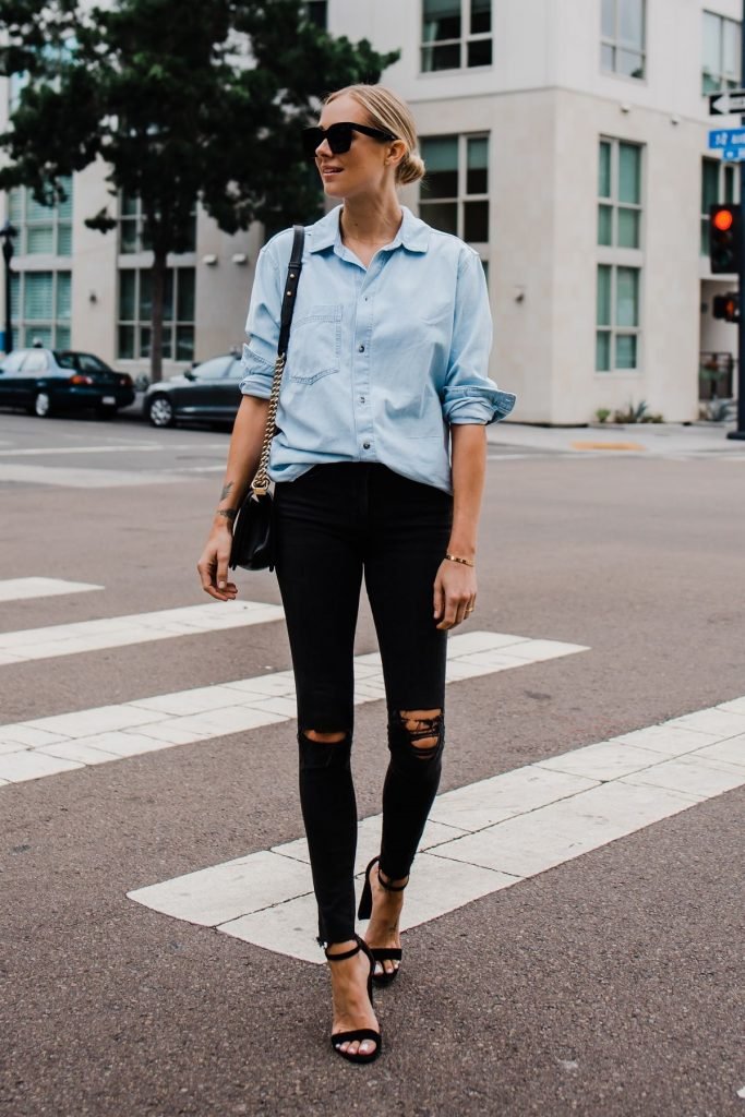 Dark Ankle Jeans Denim Shirt For Women Dark Ankle Jeans Denim Shirt For Women