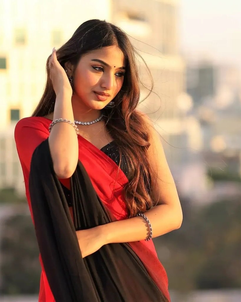 Single Shade Of Black-Red Combination Saree Single Shade Of Black-Red Combination Saree